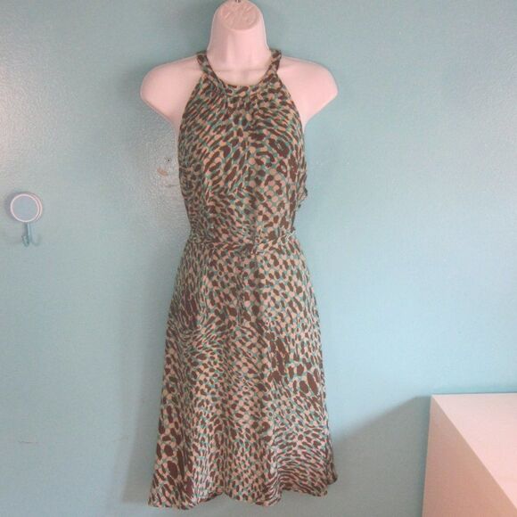 Three Dots Womens Size L Summer 100% Silk Halter Dress Like New Condition  40" B - Picture 1 of 12